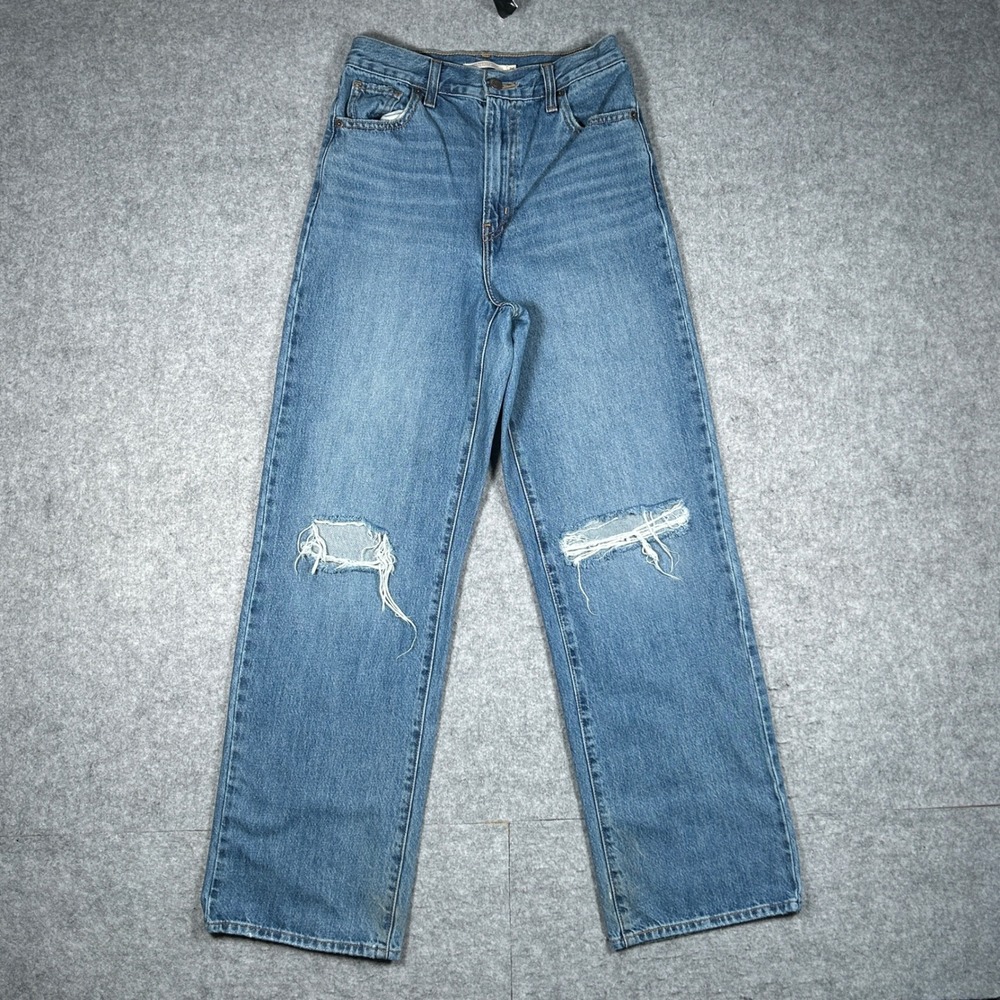 Levi's Denim High Waisted Straight Womens 26 Blue Distressed Casual Streetwear
